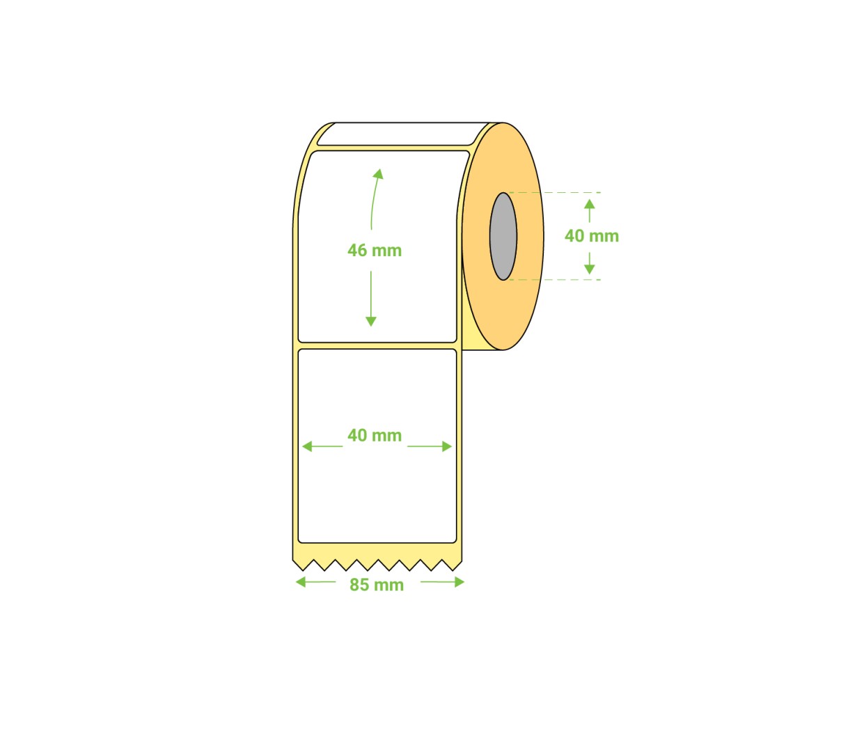 Rolă etichete termice 40×46 mm — dimensiuni